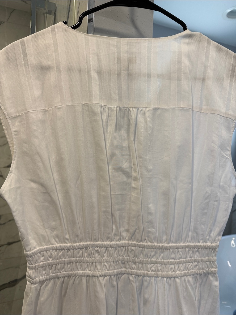 Talbots White V-Neck Smocked-Waist Midi a-line Dress, new - Picture 5 of 7